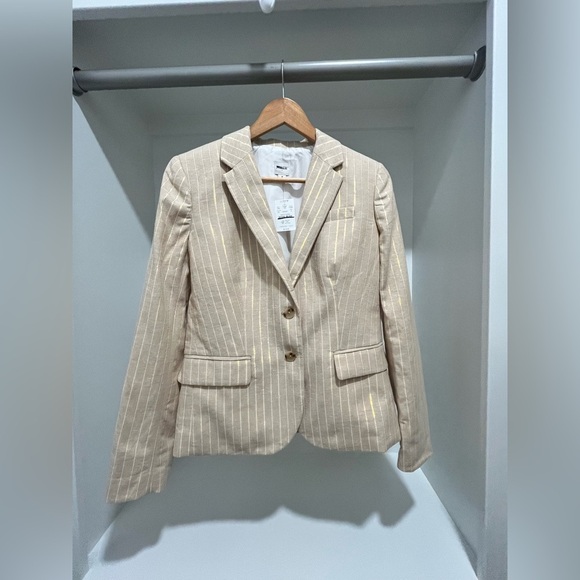 J. Crew Pinstripe linen-blend schoolboy blazer in Light Khaki Lurex Stripe 4 NEW - Picture 8 of 11